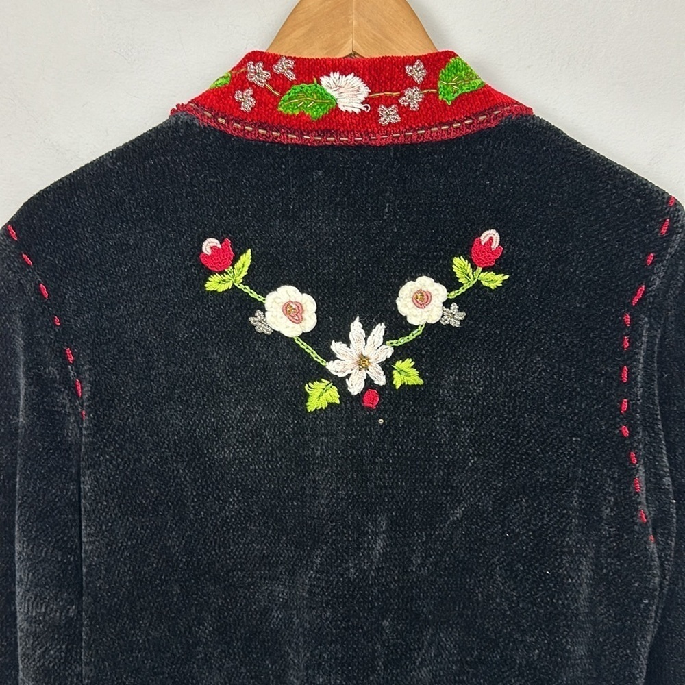 Vintage Chenille Holiday Decor Beaded Embroidered Christmas Cardigan Sz L - Picture 5 of 12